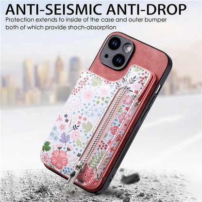 D10 For iPhone 14 Case Pattern Printed Retro Leather Covered TPU Phone Case with Card Slot