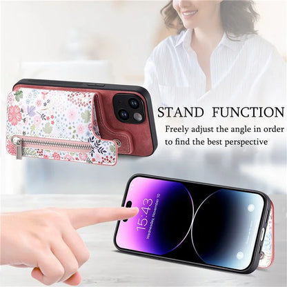 D10 For iPhone 14 Case Pattern Printed Retro Leather Covered TPU Phone Case with Card Slot