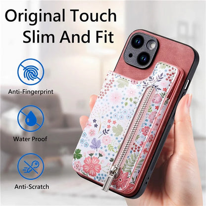 D10 For iPhone 14 Case Pattern Printed Retro Leather Covered TPU Phone Case with Card Slot