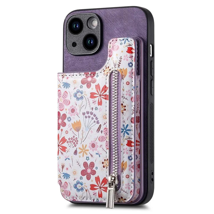 D10 For iPhone 14 Case Pattern Printed Retro Leather Covered TPU Phone Case with Card Slot