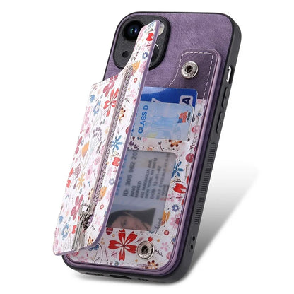 D10 For iPhone 14 Case Pattern Printed Retro Leather Covered TPU Phone Case with Card Slot