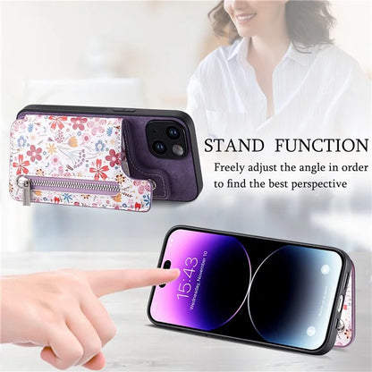 D10 For iPhone 14 Case Pattern Printed Retro Leather Covered TPU Phone Case with Card Slot