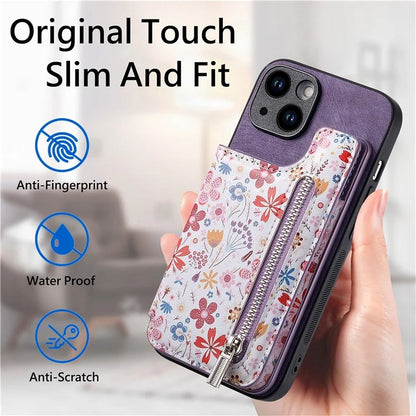 D10 For iPhone 14 Case Pattern Printed Retro Leather Covered TPU Phone Case with Card Slot