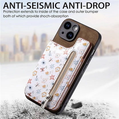 D10 For iPhone 14 Case Pattern Printed Retro Leather Covered TPU Phone Case with Card Slot