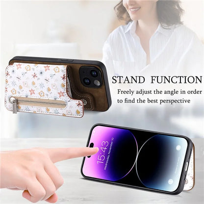 D10 For iPhone 14 Case Pattern Printed Retro Leather Covered TPU Phone Case with Card Slot