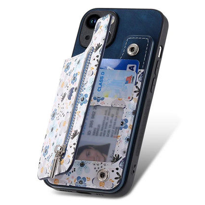 D10 For iPhone 14 Case Pattern Printed Retro Leather Covered TPU Phone Case with Card Slot