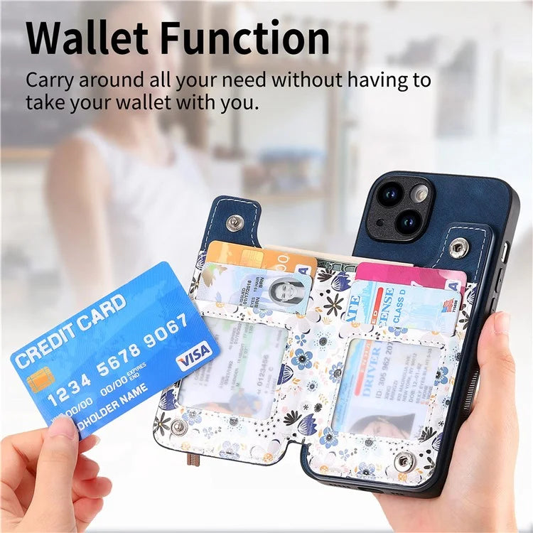 D10 For iPhone 14 Case Pattern Printed Retro Leather Covered TPU Phone Case with Card Slot
