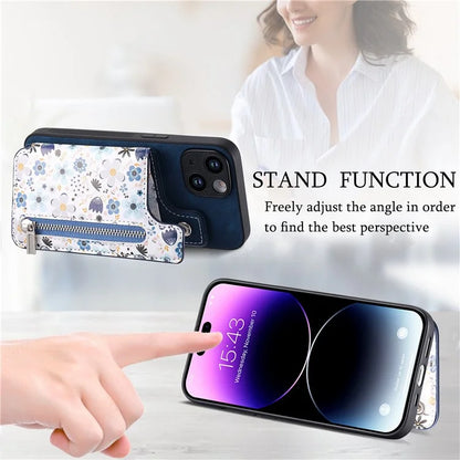 D10 For iPhone 14 Case Pattern Printed Retro Leather Covered TPU Phone Case with Card Slot
