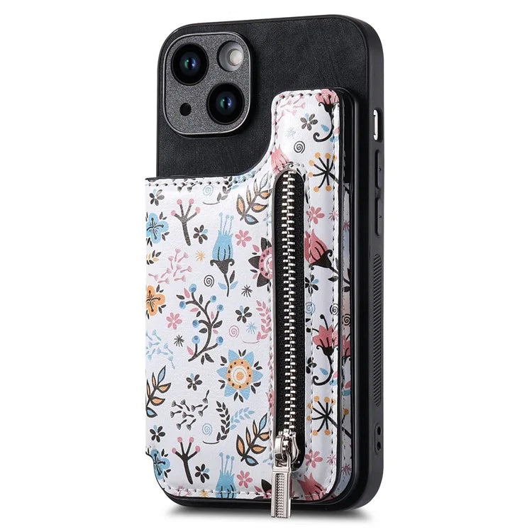 D10 For iPhone 14 Case Pattern Printed Retro Leather Covered TPU Phone Case with Card Slot