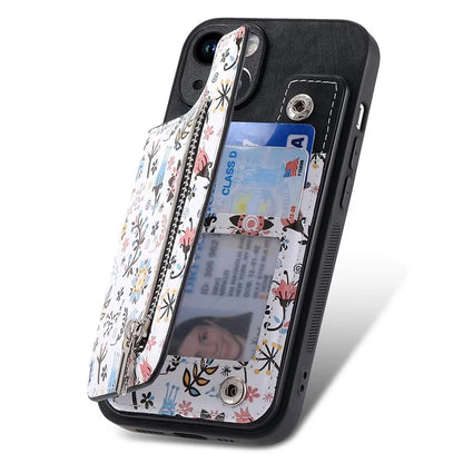 D10 For iPhone 14 Case Pattern Printed Retro Leather Covered TPU Phone Case with Card Slot