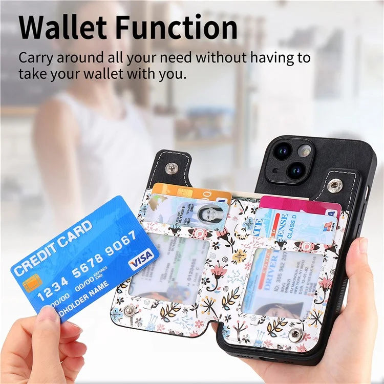 D10 For iPhone 14 Case Pattern Printed Retro Leather Covered TPU Phone Case with Card Slot