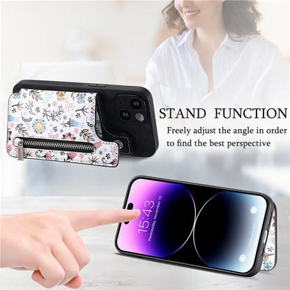 D10 For iPhone 14 Case Pattern Printed Retro Leather Covered TPU Phone Case with Card Slot