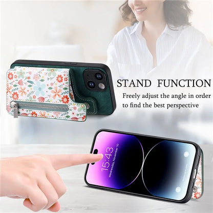 D10 For iPhone 14 Case Pattern Printed Retro Leather Covered TPU Phone Case with Card Slot
