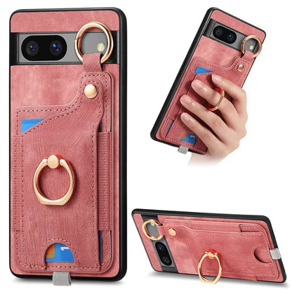 For Google Pixel 7a Case Card Holder Phone Back Cover with Ring Kickstand