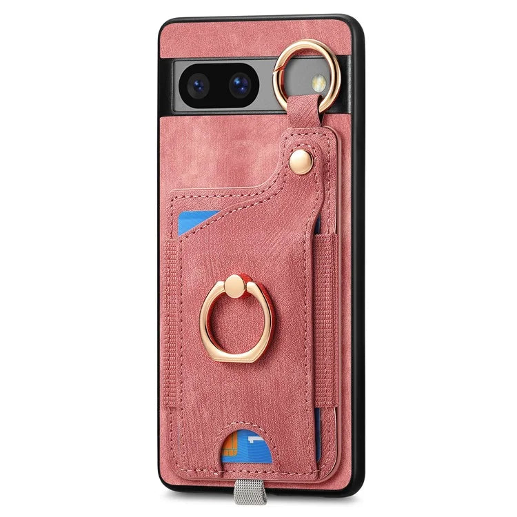 For Google Pixel 7a Case Card Holder Phone Back Cover with Ring Kickstand