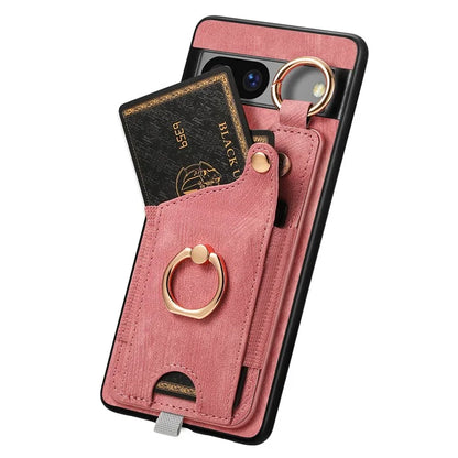 For Google Pixel 7a Case Card Holder Phone Back Cover with Ring Kickstand
