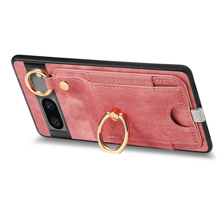 For Google Pixel 7a Case Card Holder Phone Back Cover with Ring Kickstand