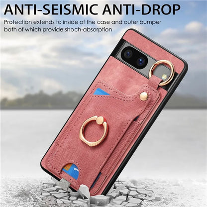For Google Pixel 7a Case Card Holder Phone Back Cover with Ring Kickstand
