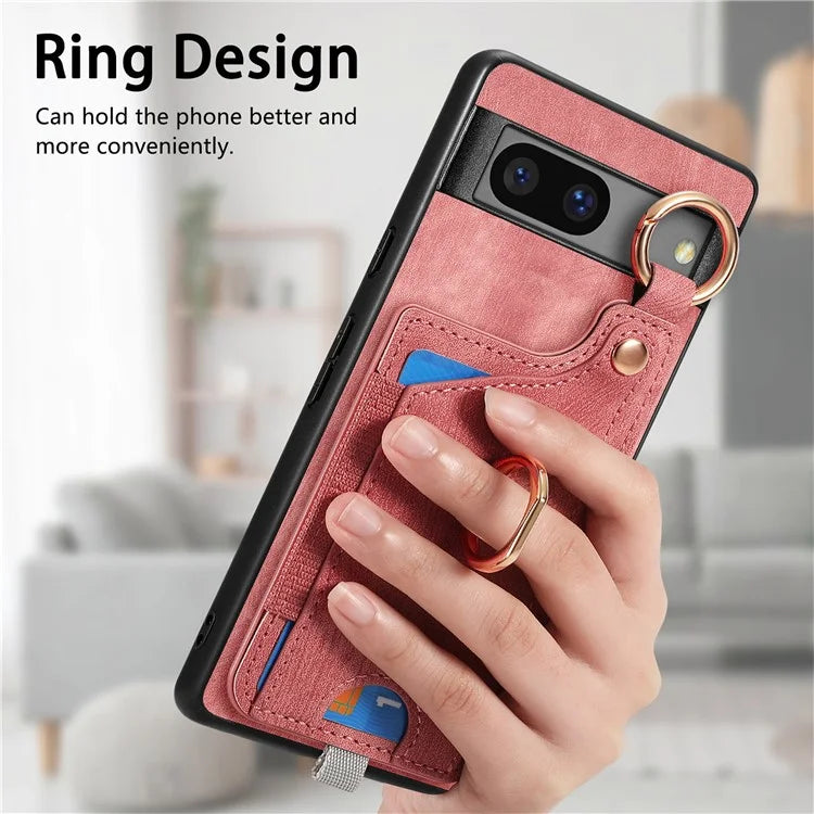 For Google Pixel 7a Case Card Holder Phone Back Cover with Ring Kickstand