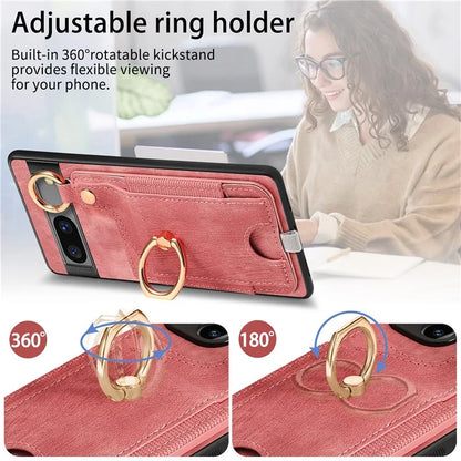 For Google Pixel 7a Case Card Holder Phone Back Cover with Ring Kickstand