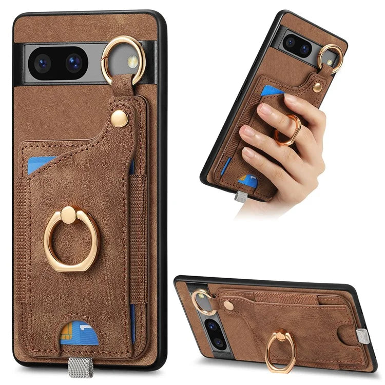 For Google Pixel 7a Case Card Holder Phone Back Cover with Ring Kickstand