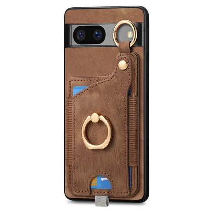 For Google Pixel 7a Case Card Holder Phone Back Cover with Ring Kickstand