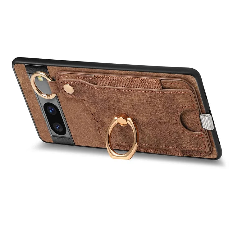 For Google Pixel 7a Case Card Holder Phone Back Cover with Ring Kickstand