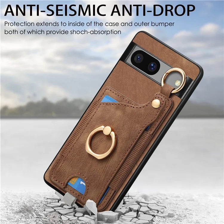 For Google Pixel 7a Case Card Holder Phone Back Cover with Ring Kickstand