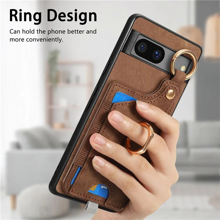 For Google Pixel 7a Case Card Holder Phone Back Cover with Ring Kickstand