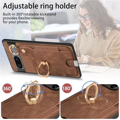 For Google Pixel 7a Case Card Holder Phone Back Cover with Ring Kickstand