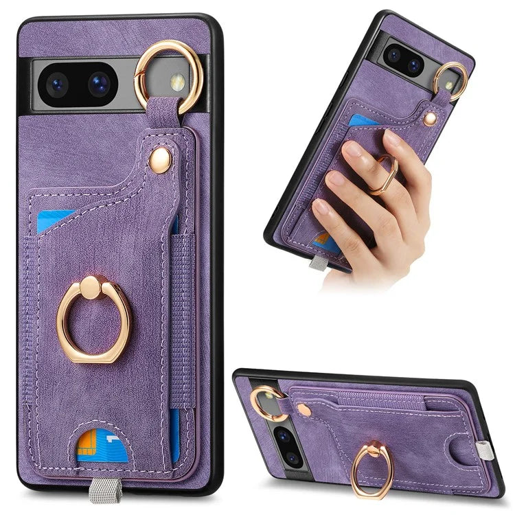 For Google Pixel 7a Case Card Holder Phone Back Cover with Ring Kickstand