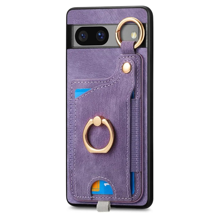 For Google Pixel 7a Case Card Holder Phone Back Cover with Ring Kickstand