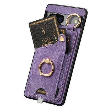 For Google Pixel 7a Case Card Holder Phone Back Cover with Ring Kickstand