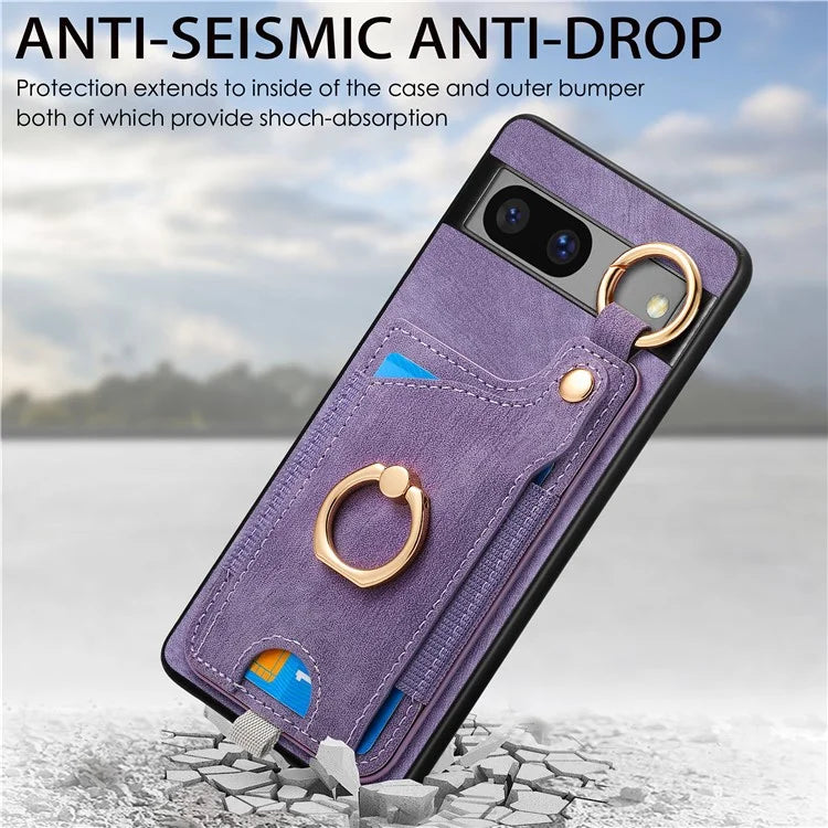 For Google Pixel 7a Case Card Holder Phone Back Cover with Ring Kickstand