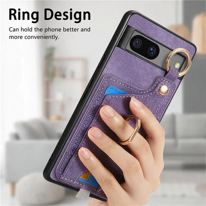 For Google Pixel 7a Case Card Holder Phone Back Cover with Ring Kickstand