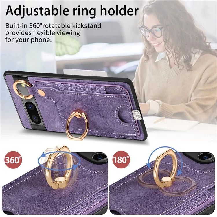 For Google Pixel 7a Case Card Holder Phone Back Cover with Ring Kickstand