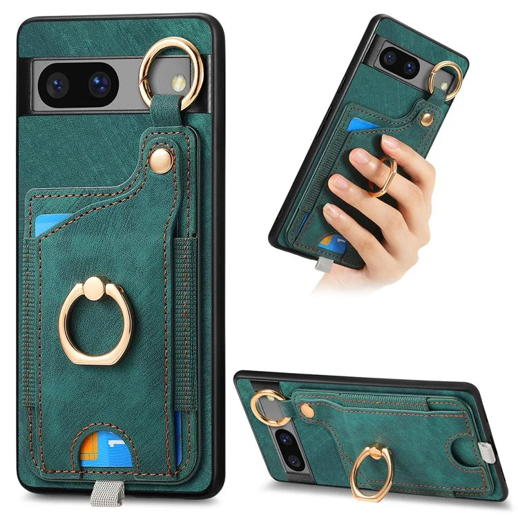 For Google Pixel 7a Case Card Holder Phone Back Cover with Ring Kickstand