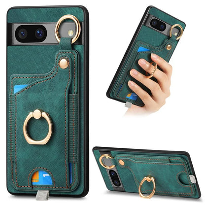 For Google Pixel 7a Case Card Holder Phone Back Cover with Ring Kickstand
