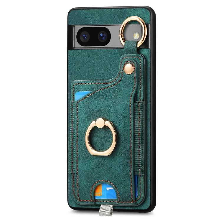 For Google Pixel 7a Case Card Holder Phone Back Cover with Ring Kickstand