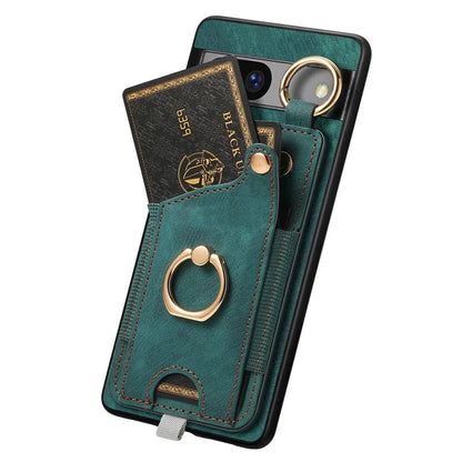 For Google Pixel 7a Case Card Holder Phone Back Cover with Ring Kickstand