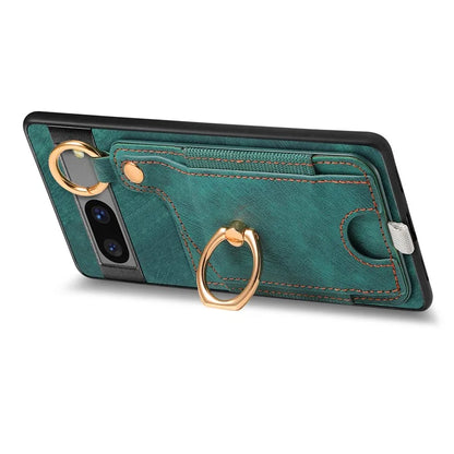For Google Pixel 7a Case Card Holder Phone Back Cover with Ring Kickstand