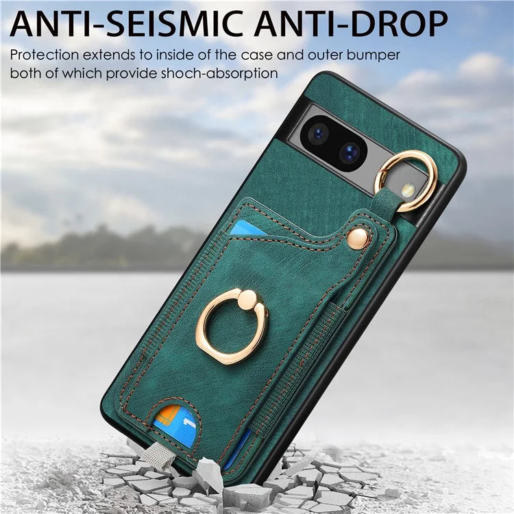 For Google Pixel 7a Case Card Holder Phone Back Cover with Ring Kickstand