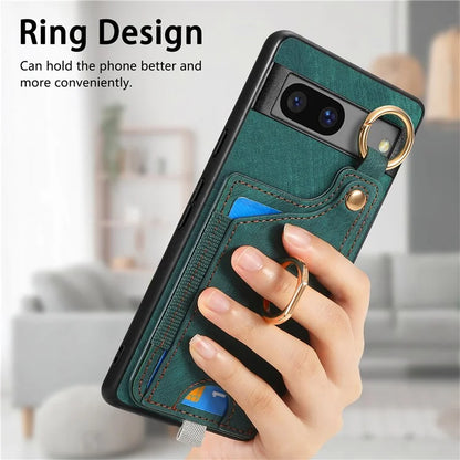For Google Pixel 7a Case Card Holder Phone Back Cover with Ring Kickstand