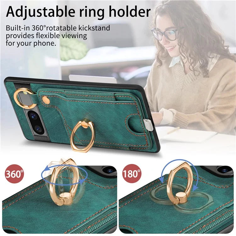 For Google Pixel 7a Case Card Holder Phone Back Cover with Ring Kickstand