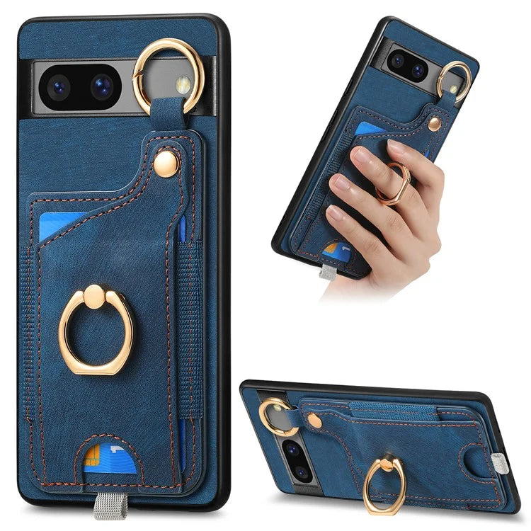 For Google Pixel 7a Case Card Holder Phone Back Cover with Ring Kickstand