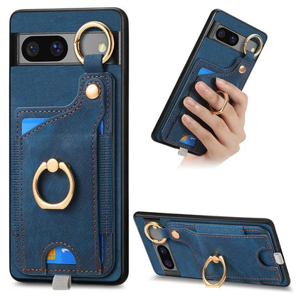 For Google Pixel 7a Case Card Holder Phone Back Cover with Ring Kickstand