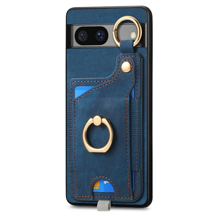 For Google Pixel 7a Case Card Holder Phone Back Cover with Ring Kickstand