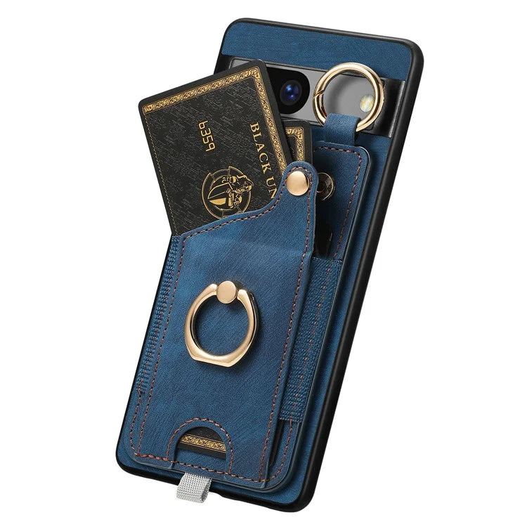 For Google Pixel 7a Case Card Holder Phone Back Cover with Ring Kickstand