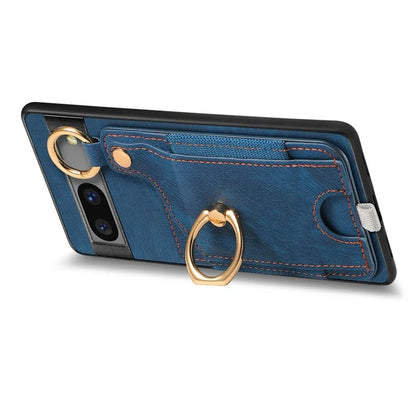 For Google Pixel 7a Case Card Holder Phone Back Cover with Ring Kickstand