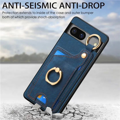 For Google Pixel 7a Case Card Holder Phone Back Cover with Ring Kickstand